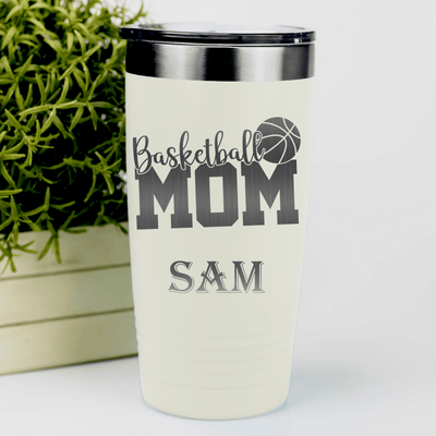 White Basketball Tumbler With Basketball Mom In Words Design