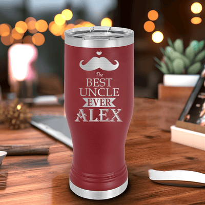 Maroon Uncle Travel Mug With Handle With Best Uncle Ever Design