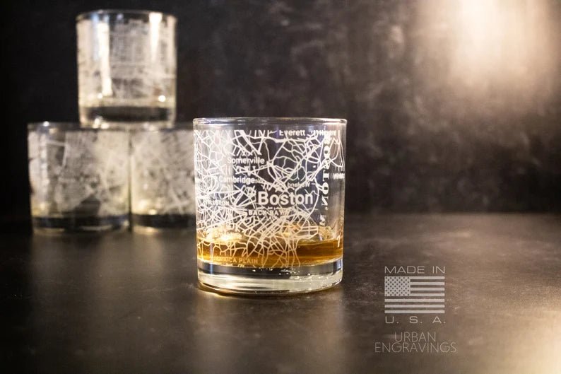 Unique Personalized City Map Rocks Glass Customized Whiskey Glass Gifts for Men by Groovy Guy