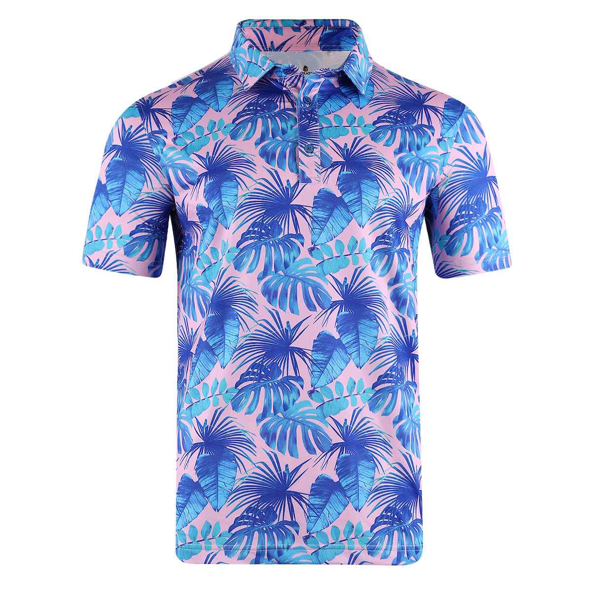 Unique Personalized Pink Palms Customized golf Polos Gifts for Men by Groovy Guy