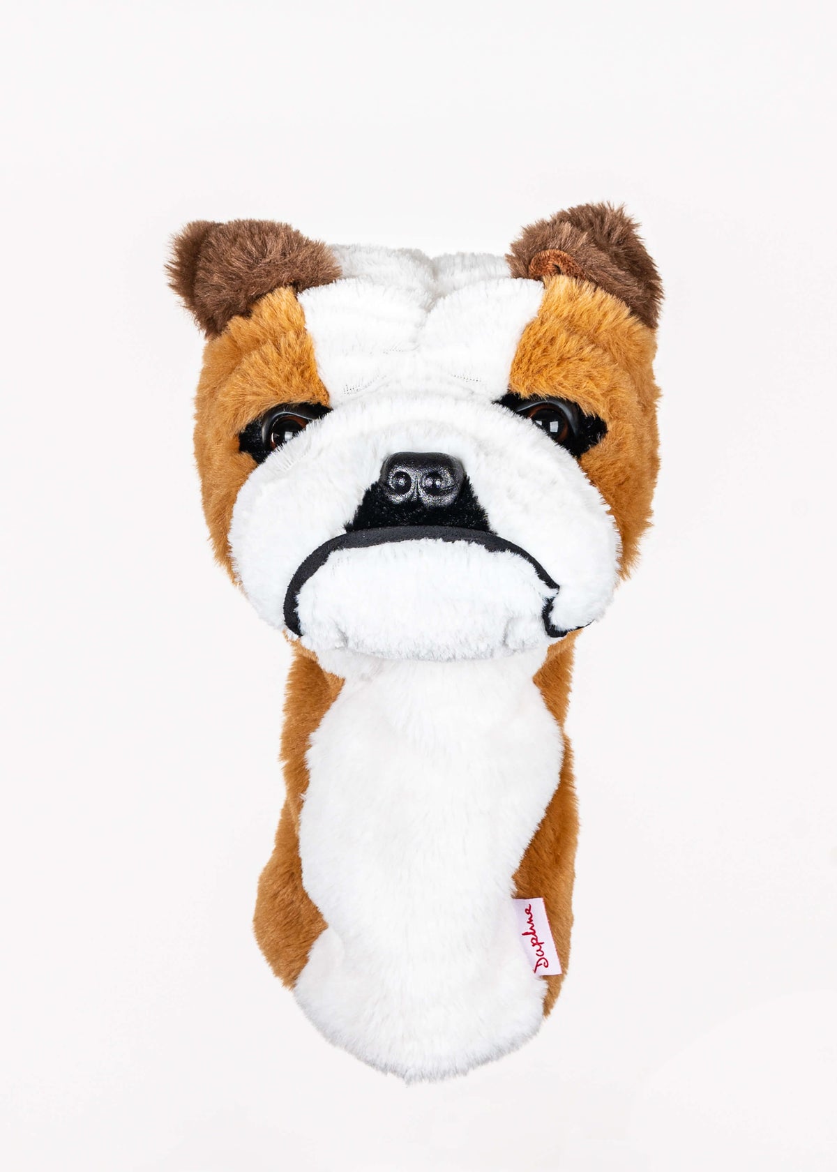 Bulldog plush golf headcover for drivers up to 460cc, photographed on a plain background