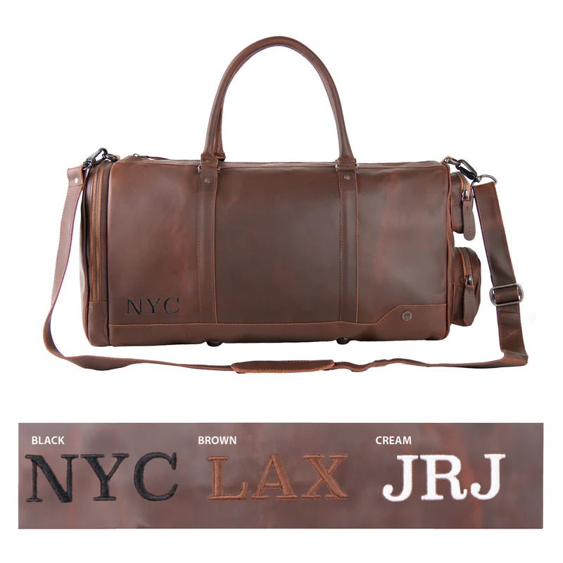 Unique Personalized Monogrammed Luxury Leather Duffle Bag Customized Duffel Bags Gifts for Men by Groovy Guy