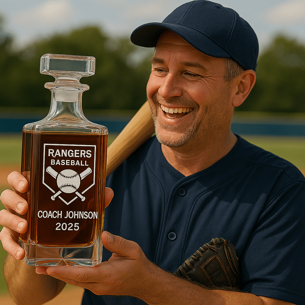 Unique Personalized The Grand Slam Baseball Coach Decanter Customized Baseball Gifts for Men by Groovy Guy