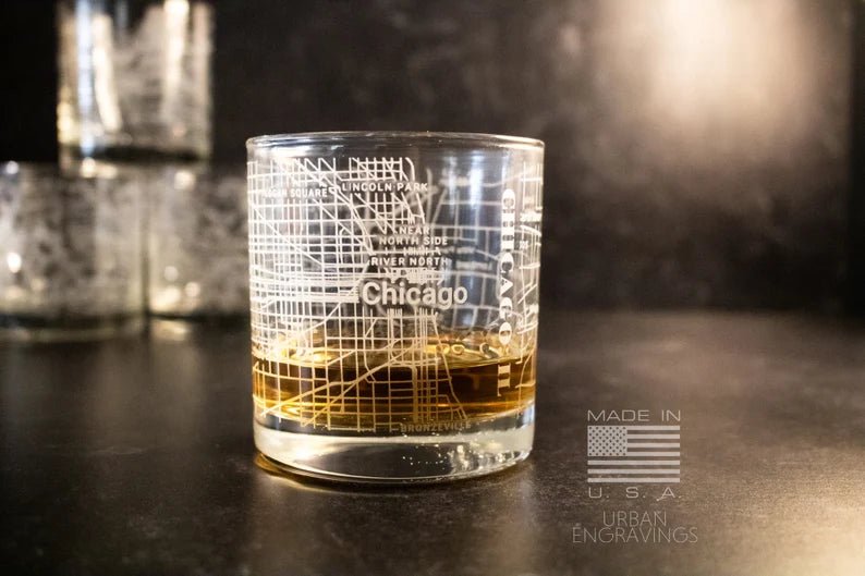 Unique Personalized City Map Rocks Glass Customized Whiskey Glass Gifts for Men by Groovy Guy