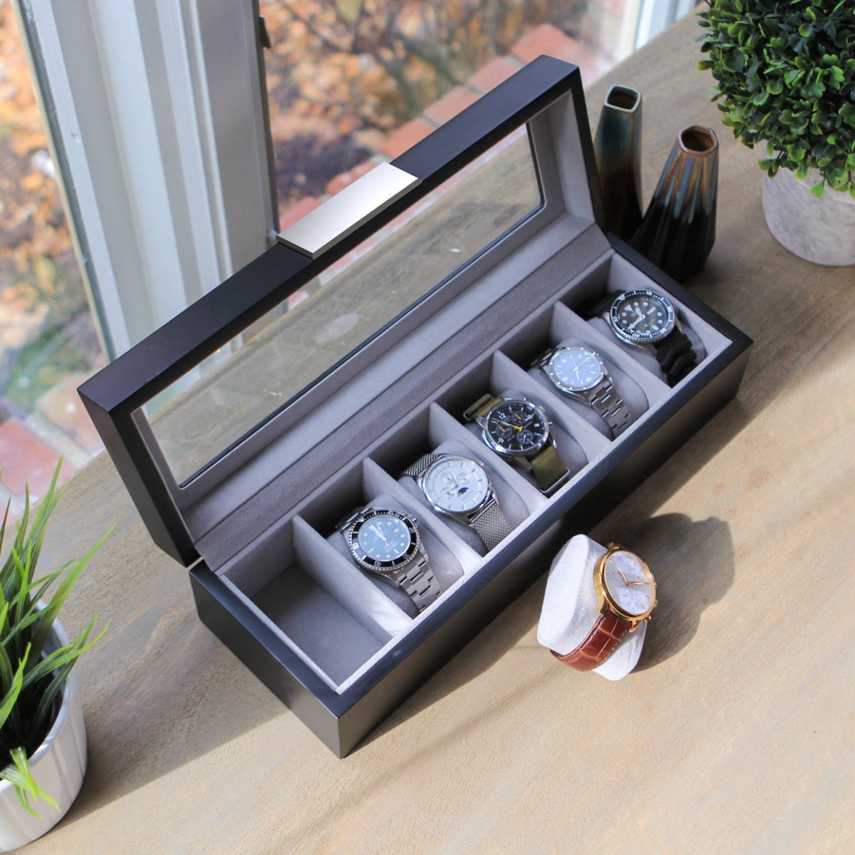 Unique Personalized Modern Clip Watch Box - 6 Slot Customized watch box Gifts for Men by Groovy Guy