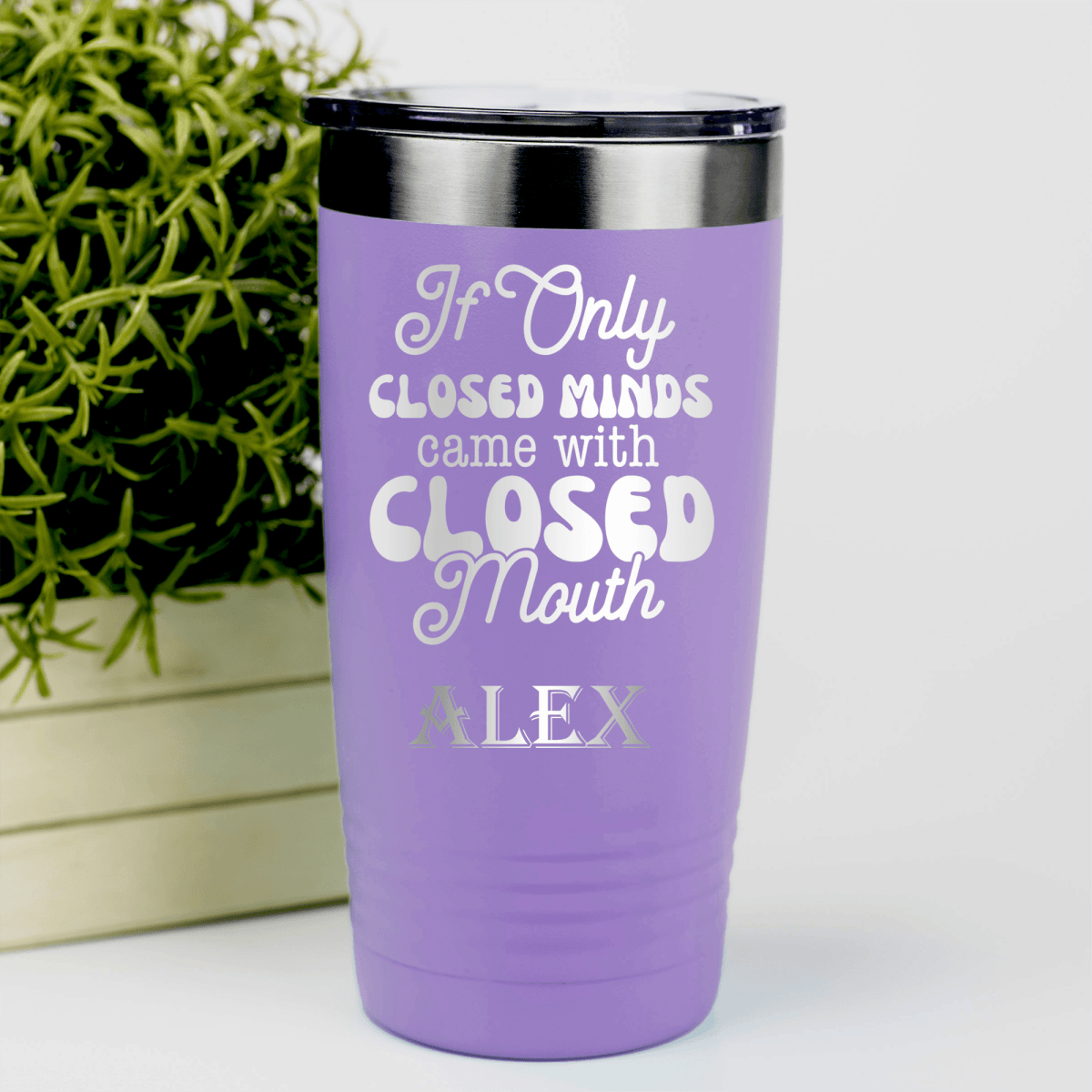 Light Purple Funny Tumbler With Close Your Mouth Design