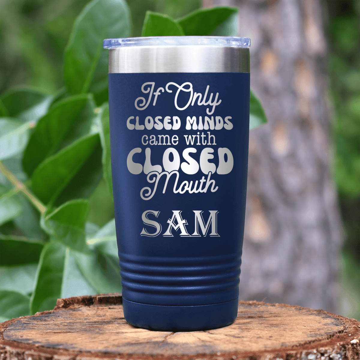 Navy Funny Tumbler With Close Your Mouth Design