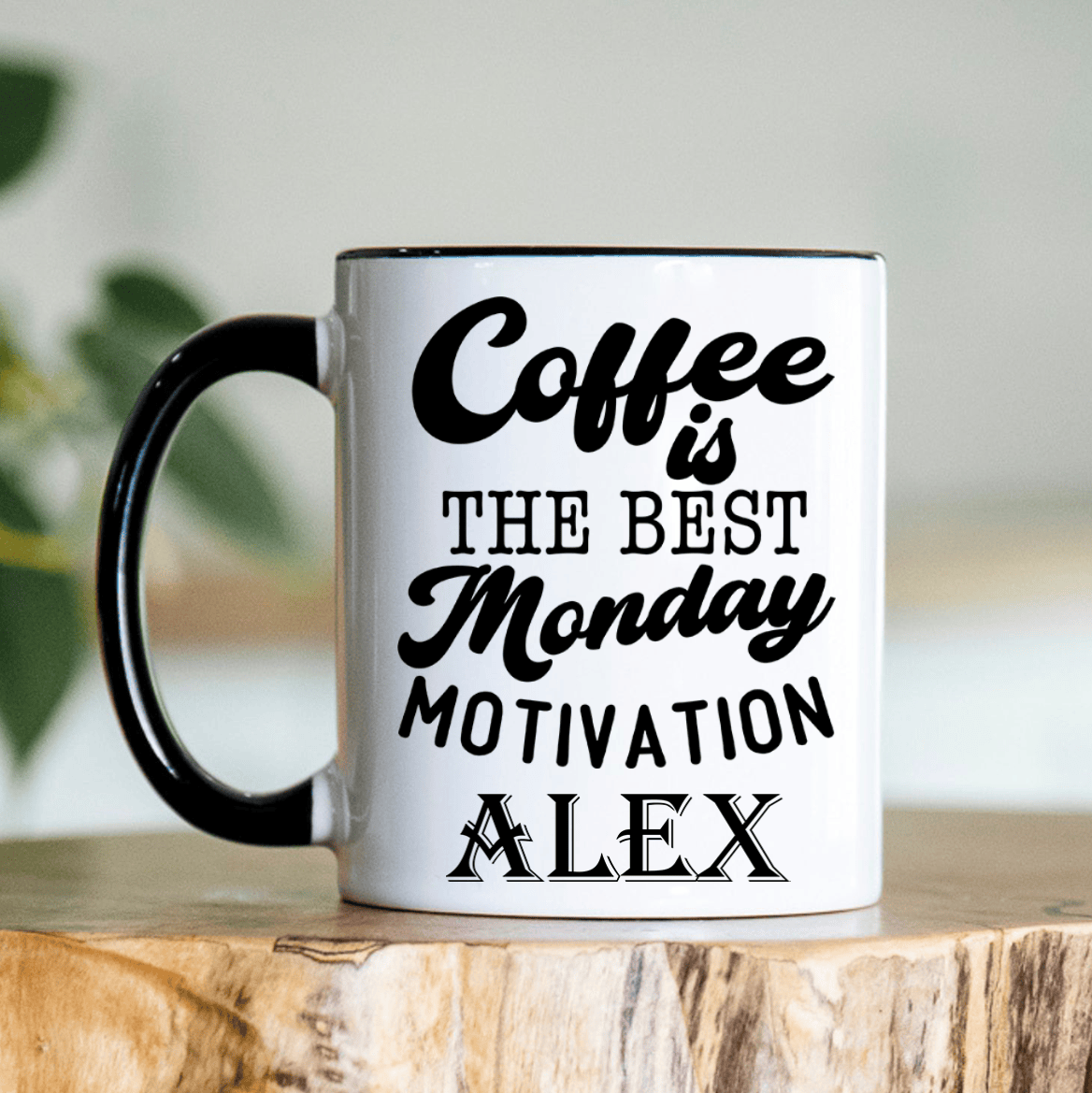 Black Funny Coffee Mug With Coffee Gets Me Through Monday Design