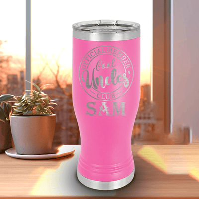 Pink Uncle Travel Mug With Handle With Cool Uncles Club Design