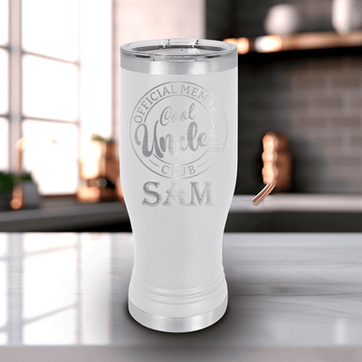 White Uncle Travel Mug With Handle With Cool Uncles Club Design