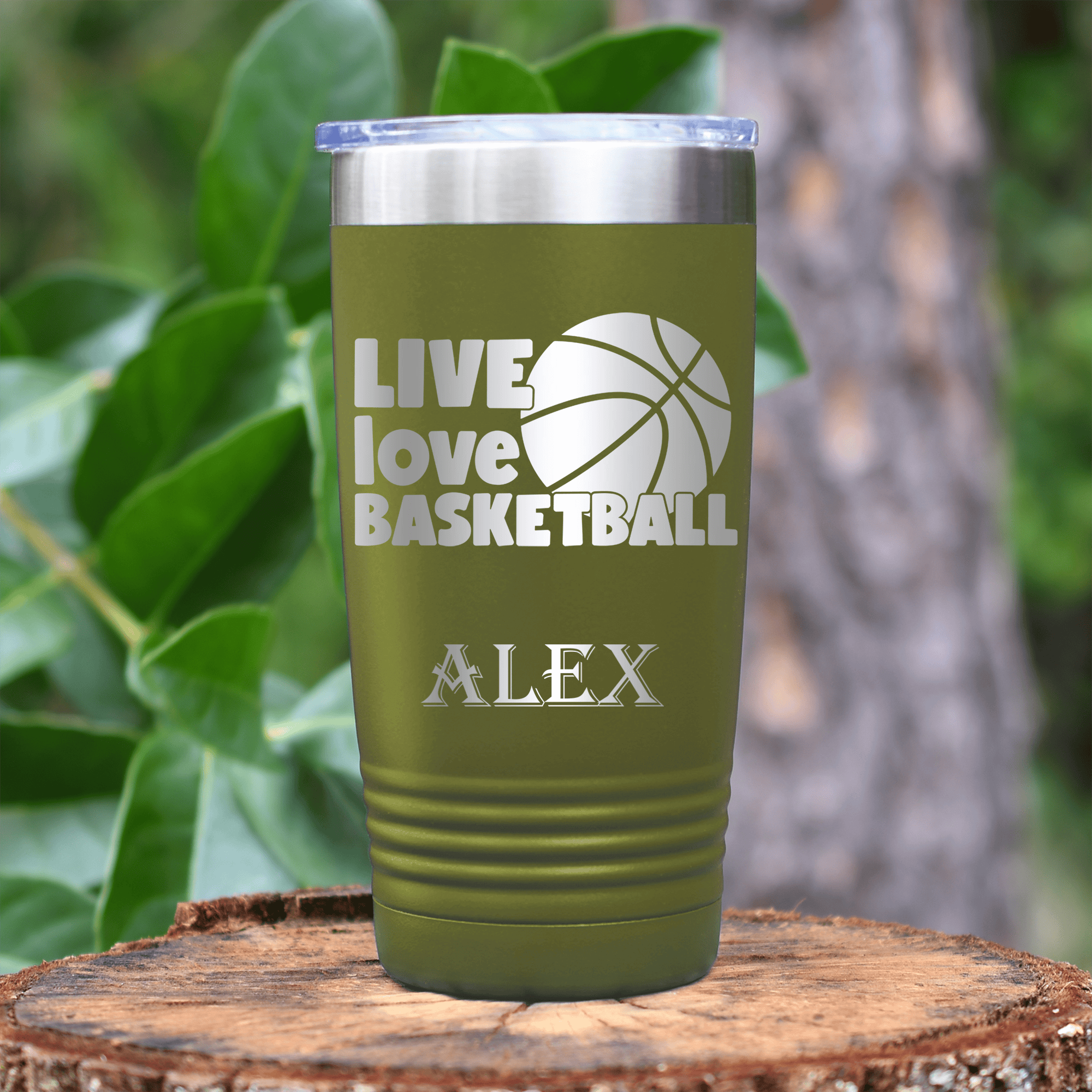 Military Green Basketball Tumbler With Court Love Affair Design