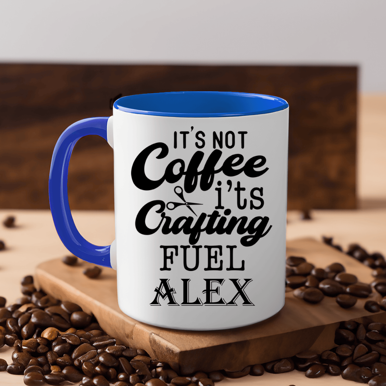 Blue Funny Coffee Mug With Crafting Fuel Day Design