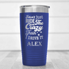 Blue Funny Tumbler With Crazy Train Driver Design