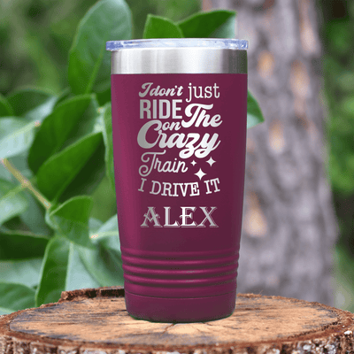 Maroon Funny Tumbler With Crazy Train Driver Design