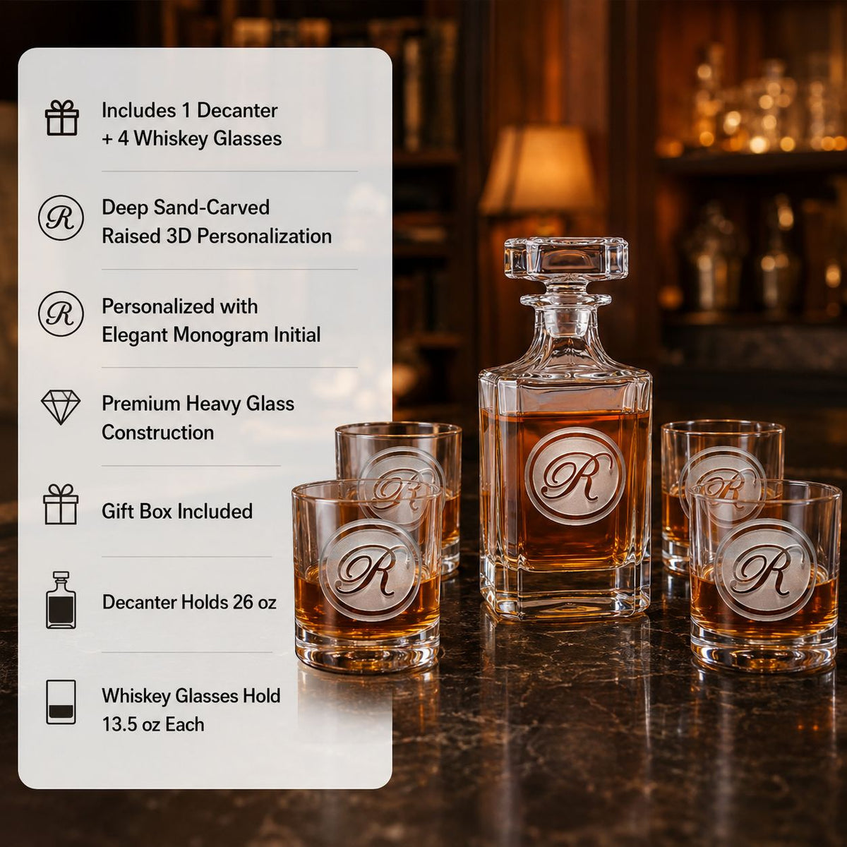 Personalized Monogram Crystal Decanter Set