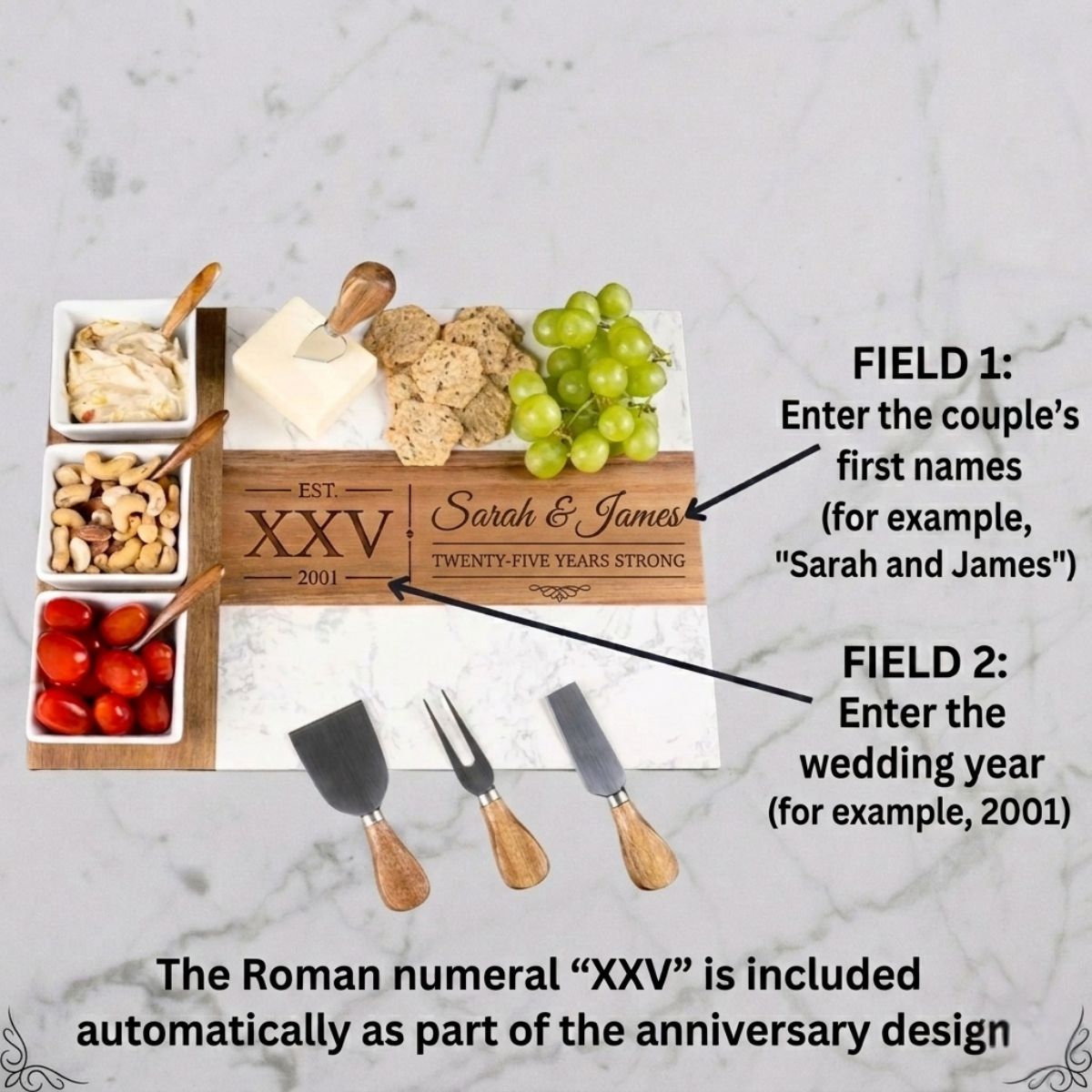 Silver Vow 25th Anniversary Charcuterie Board