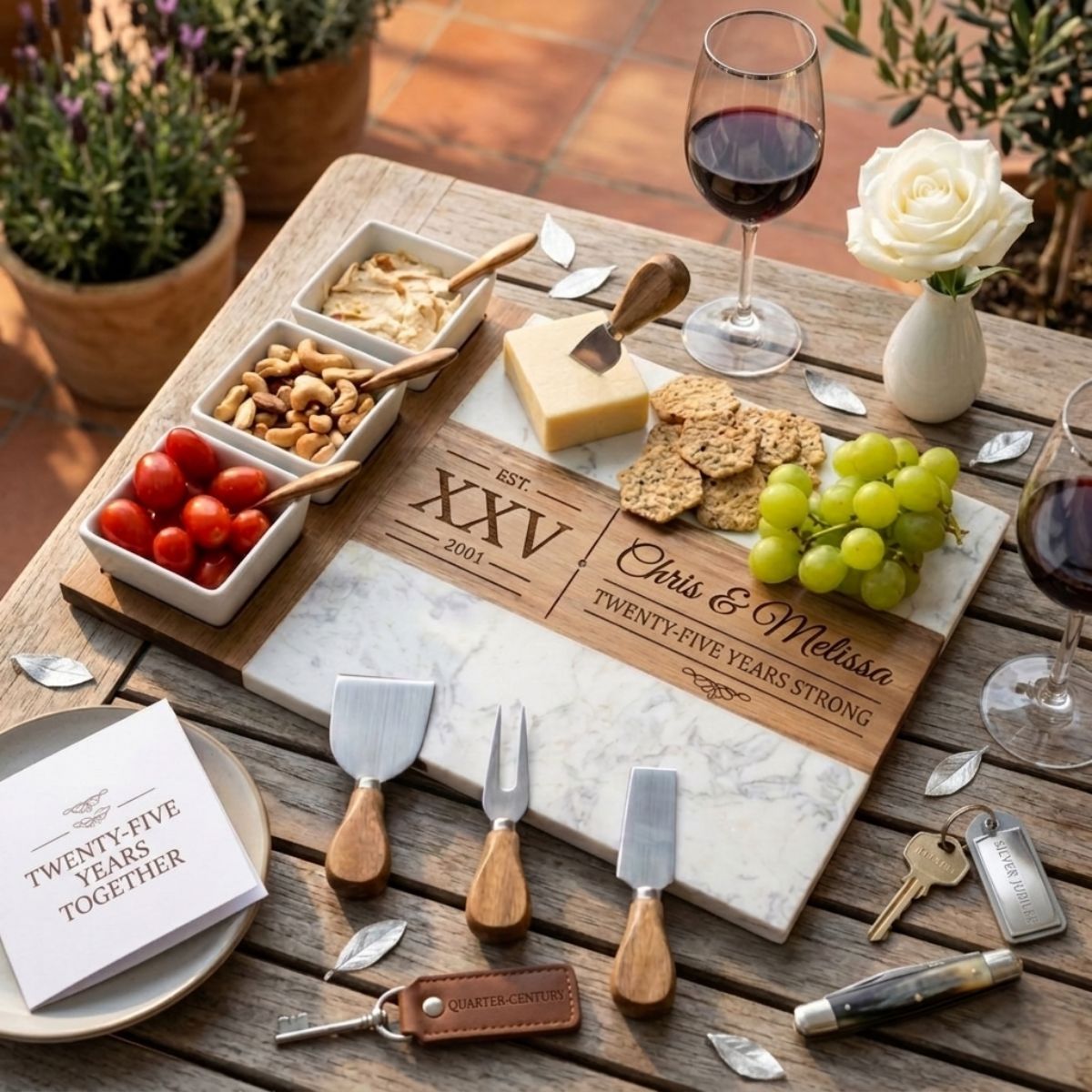 Silver Vow 25th Anniversary Charcuterie Board