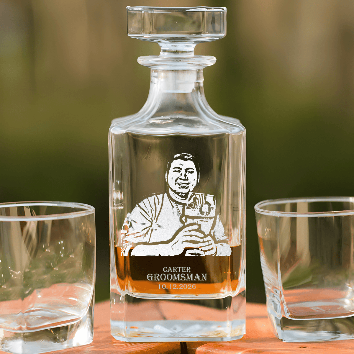 Groomsman Whiskey Decanter With Custom Groomsman Design
custom engraved photo decanter