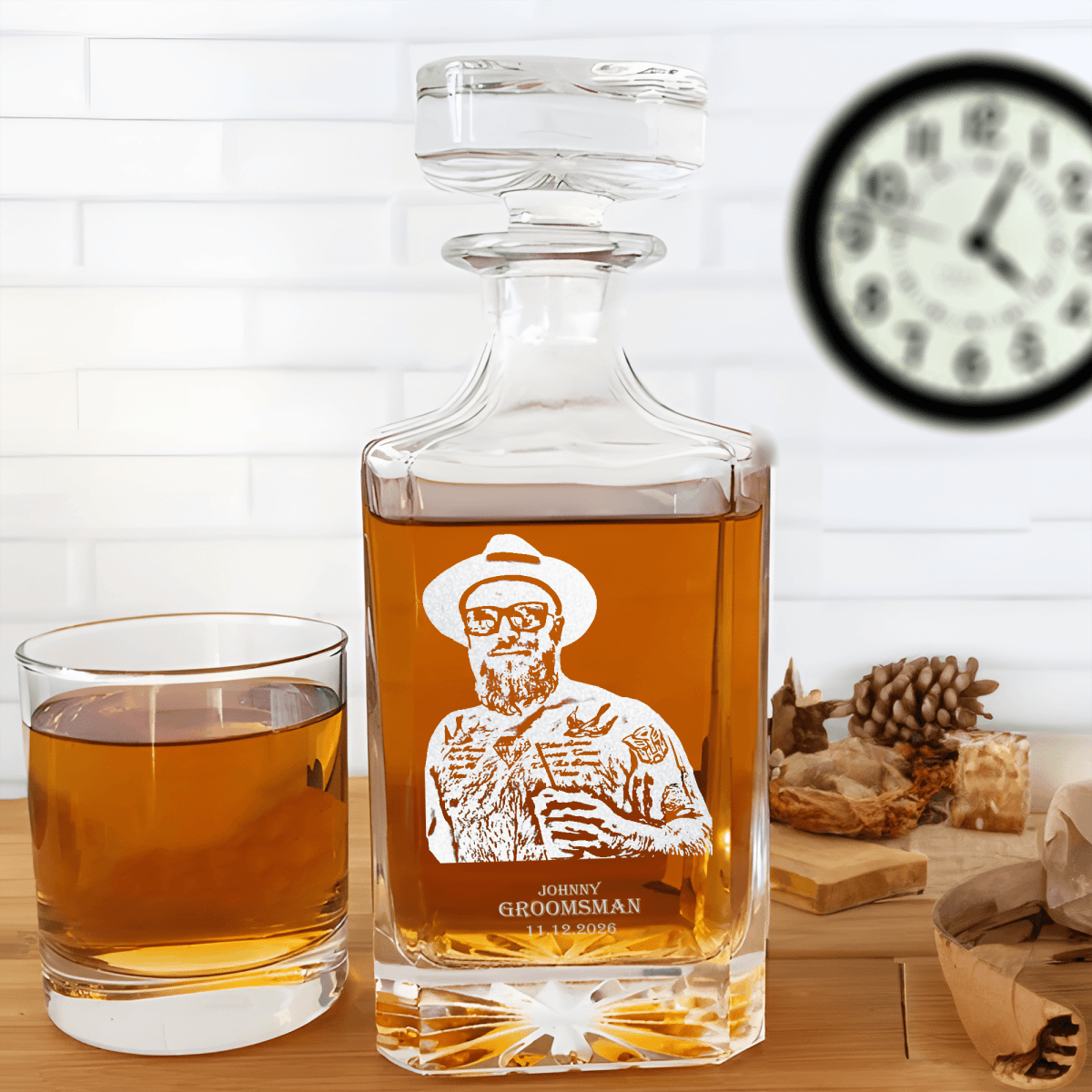 Groomsman Whiskey Decanter With Custom Groomsman Design
custom engraved photo decanter