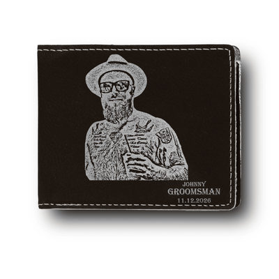Black Silver Groomsman Bifold Leather Wallet With Custom Groomsman Design