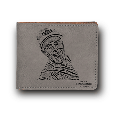 Grey Groomsman Bifold Leather Wallet With Custom Groomsman Design