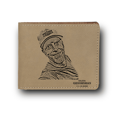 Tan Groomsman Bifold Leather Wallet With Custom Groomsman Design