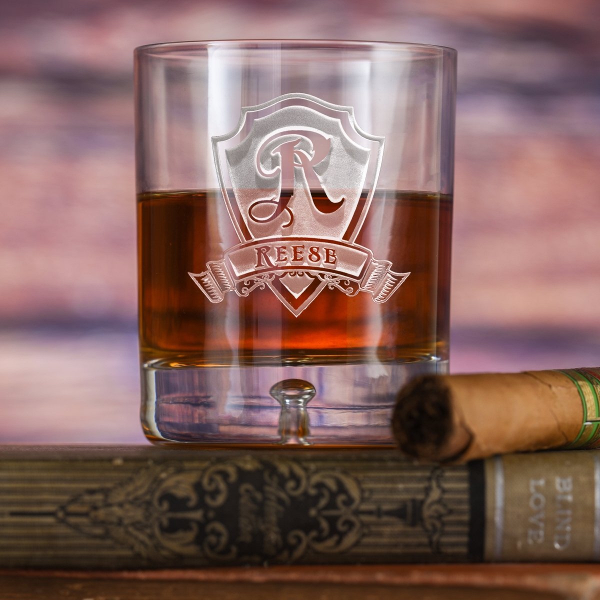 Custom engraved whiskey glass with monogram and name 
