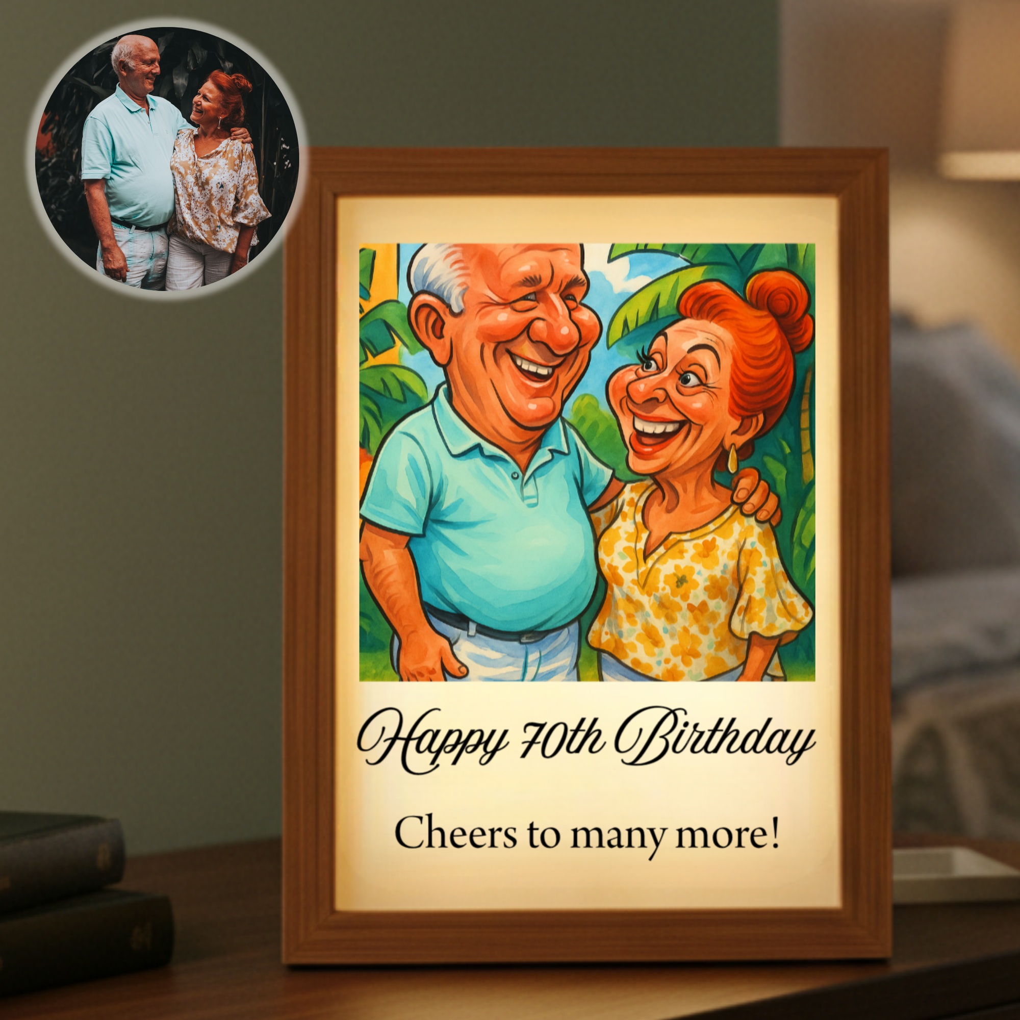 Custom birthday caricature light box gift for him with glowing acrylic panel