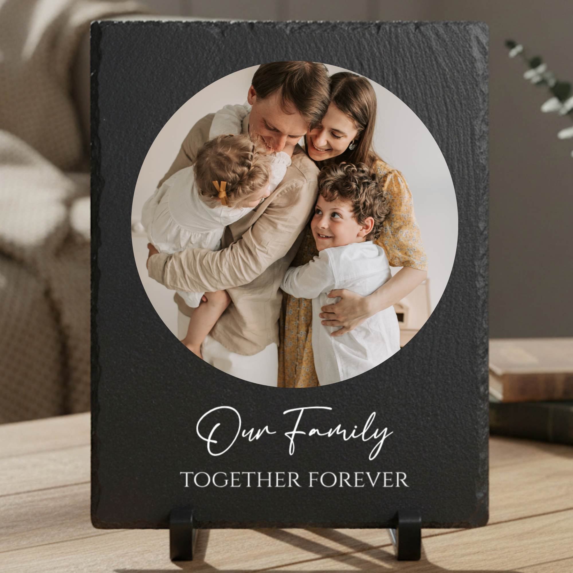 Personalized slate plaque with family photo and custom text