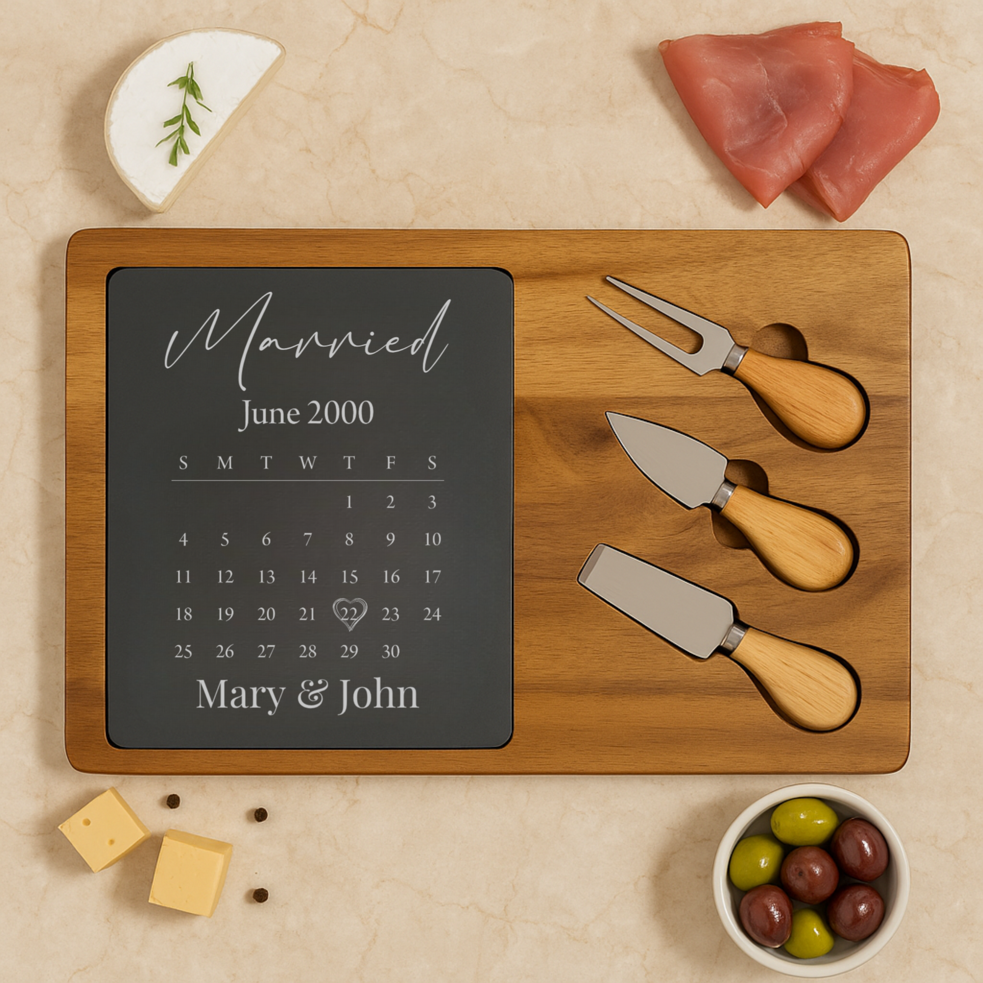 Couples Calendar Cheese Board