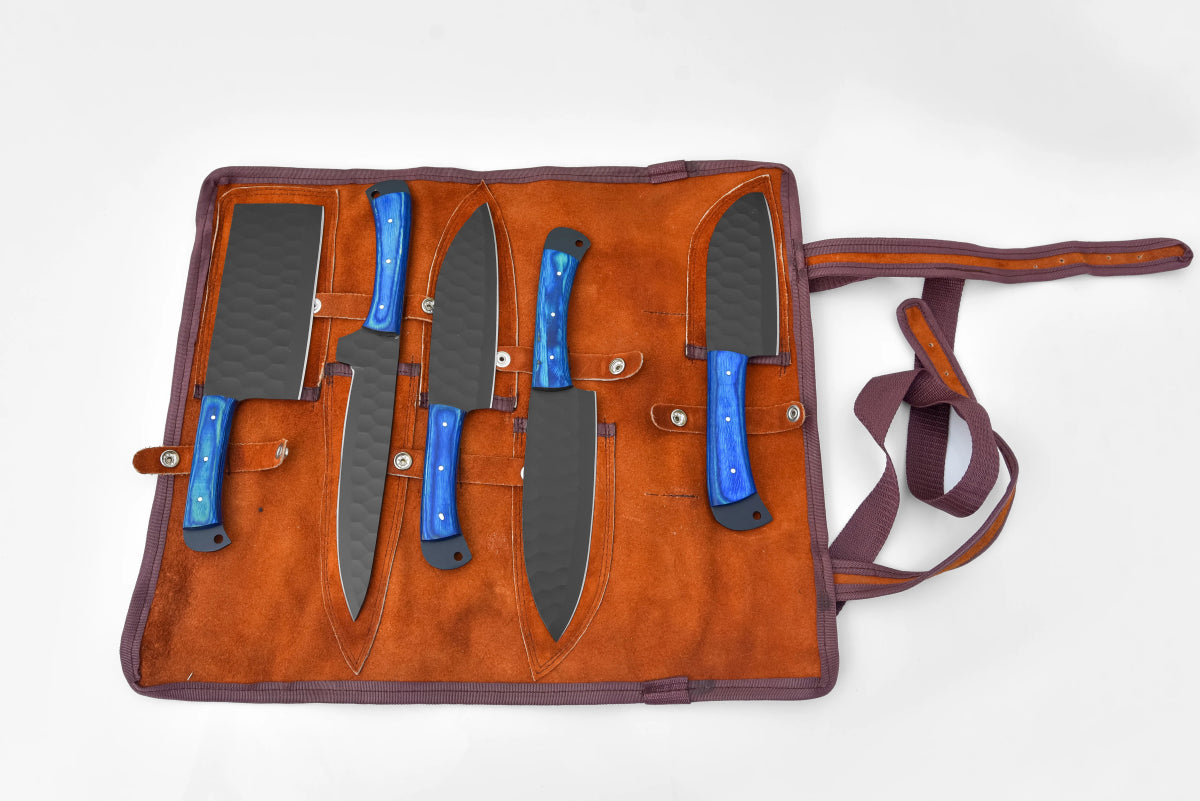 Unique Personalized 5 - Piece Knife Set with Leather Carry Bag Customized Knife Gifts for Men by Groovy Guy