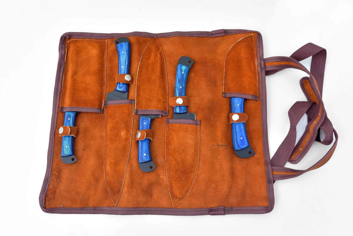 Unique Personalized 5 - Piece Knife Set with Leather Carry Bag Customized Knife Gifts for Men by Groovy Guy