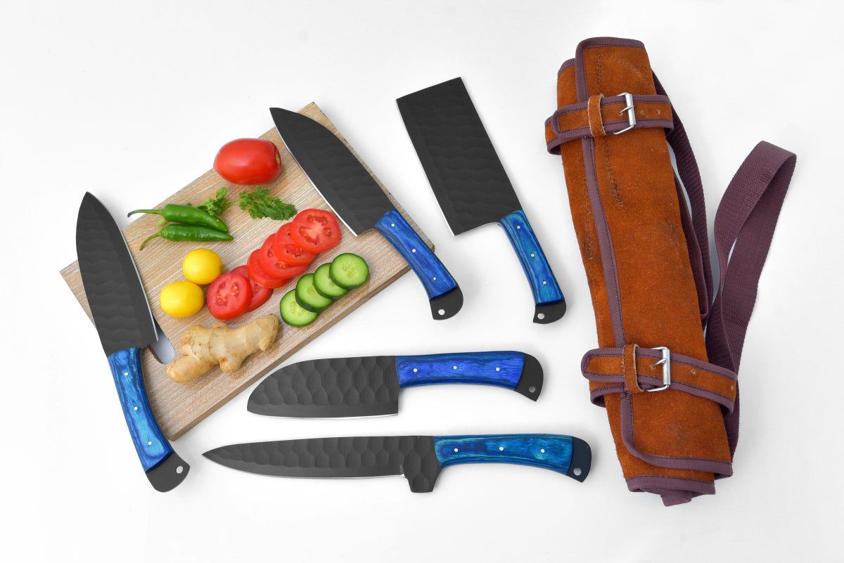 Unique Personalized 5 - Piece Knife Set with Leather Carry Bag Customized Knife Gifts for Men by Groovy Guy