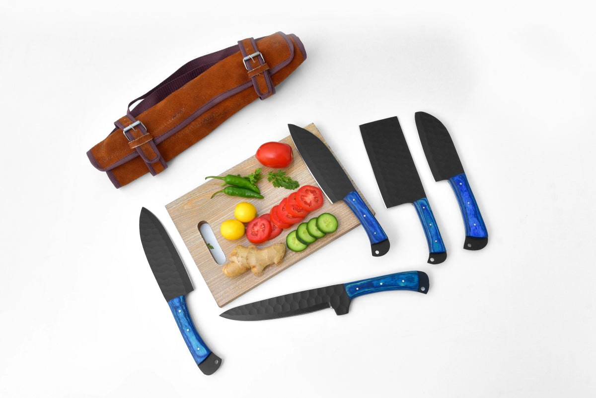 Unique Personalized 5 - Piece Knife Set with Leather Carry Bag Customized Knife Gifts for Men by Groovy Guy