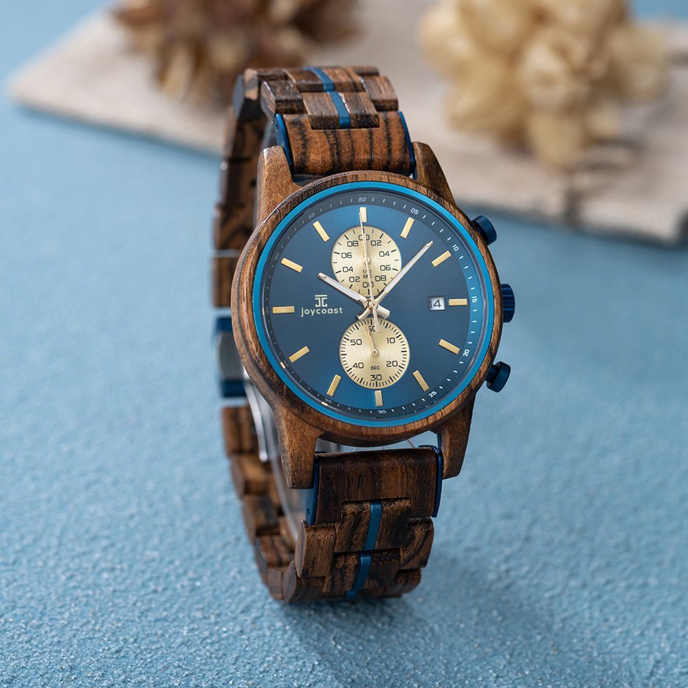 Unique Personalized Aries | Zebrawood Chronograph Customized Wooden Watch Gifts for Men by Groovy Guy