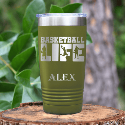 Military Green Basketball Tumbler With Dedicated Court Life Design