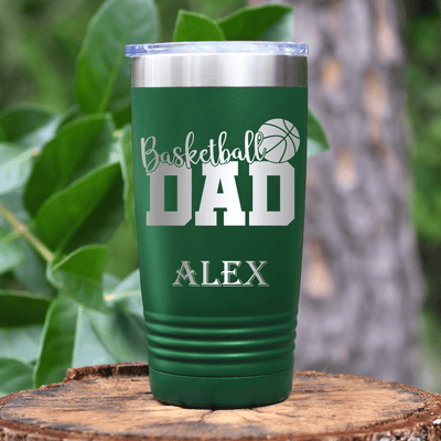 Green Basketball Tumbler With Dedicated Hoops Dad Design