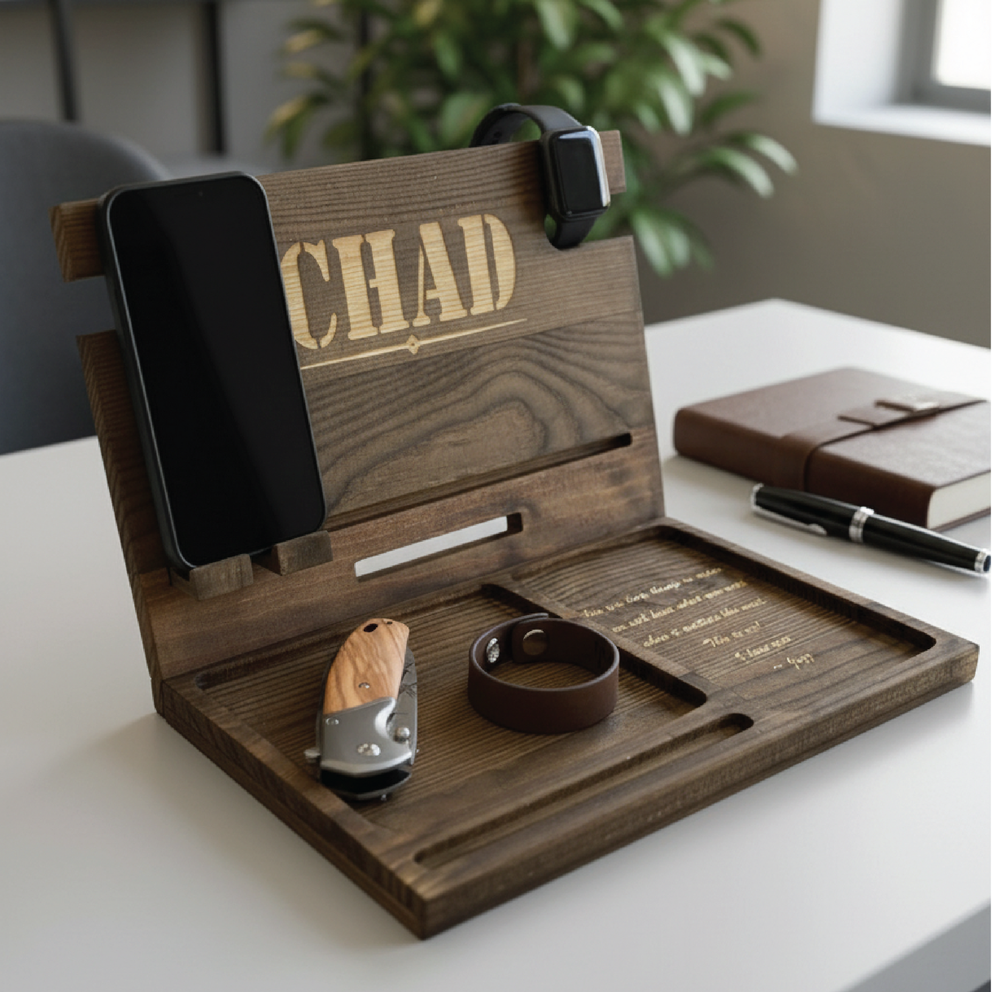 Wooden Charging Dock With Custom Message