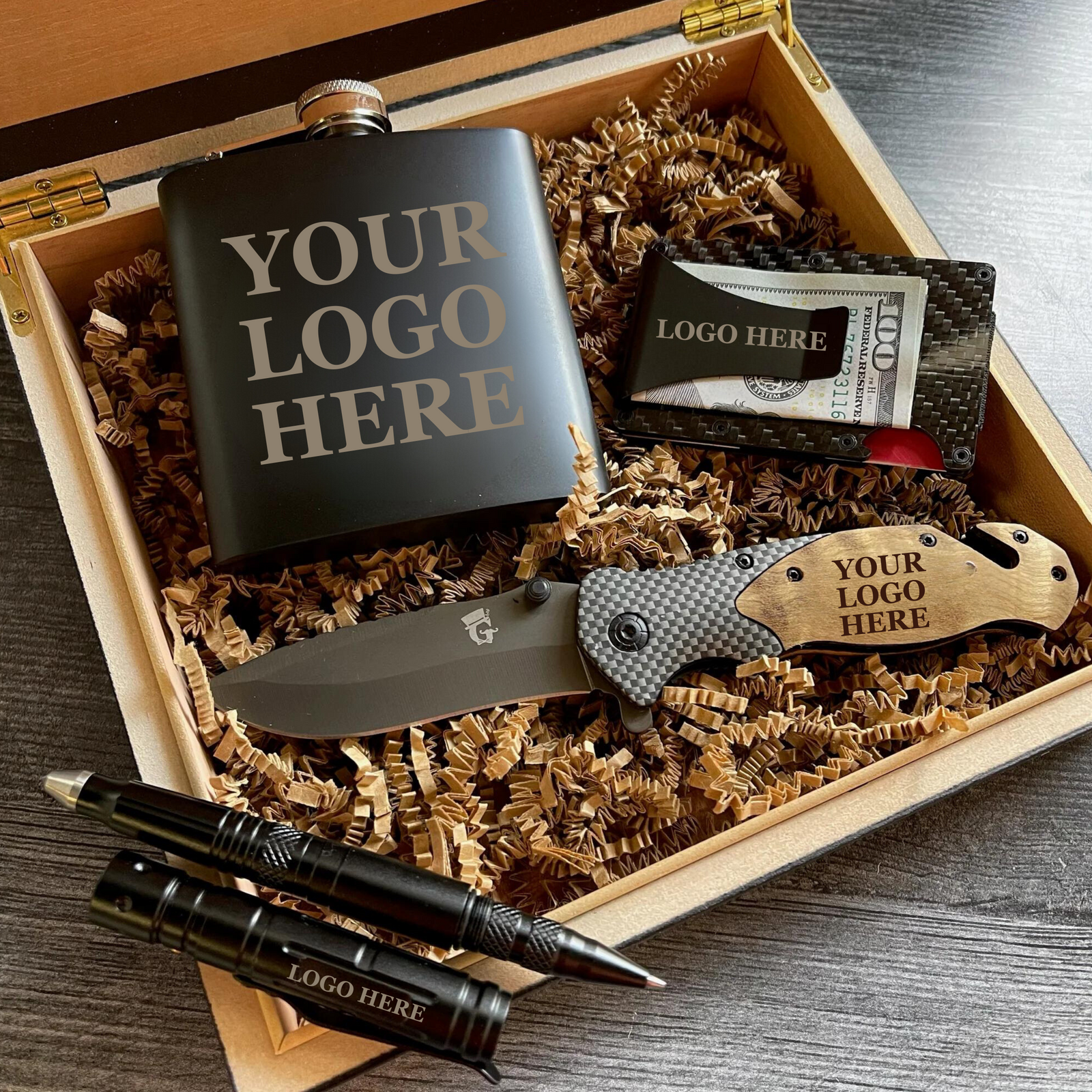 Everyday tactical corporate gift set with custom logo engraving