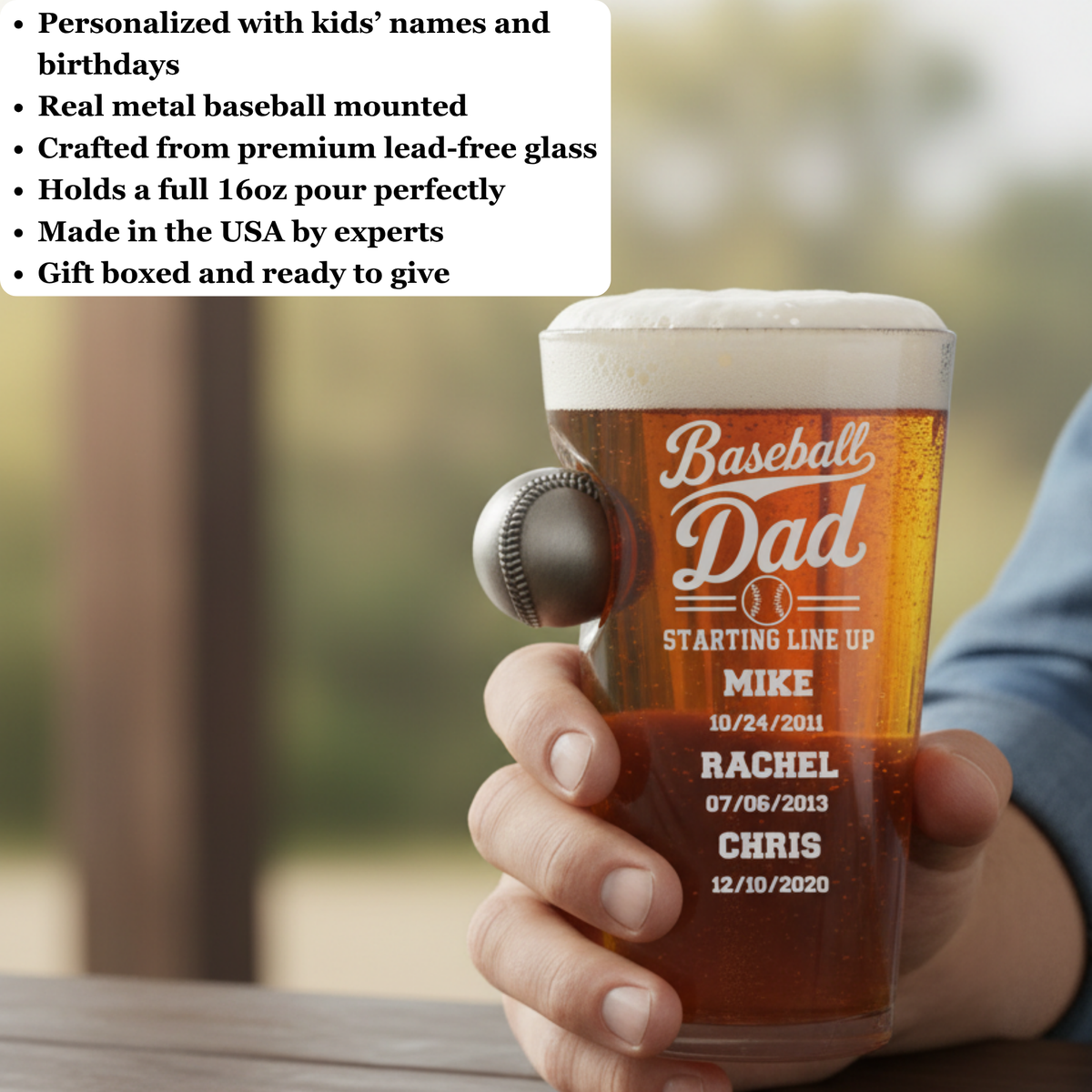 Personalized Baseball Pint Glass for Dad