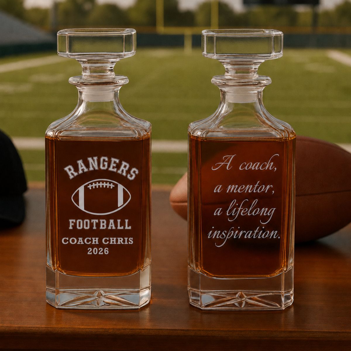 Unique Personalized Football Coach Decanter Customized Football Gifts for Men by Groovy Guy
