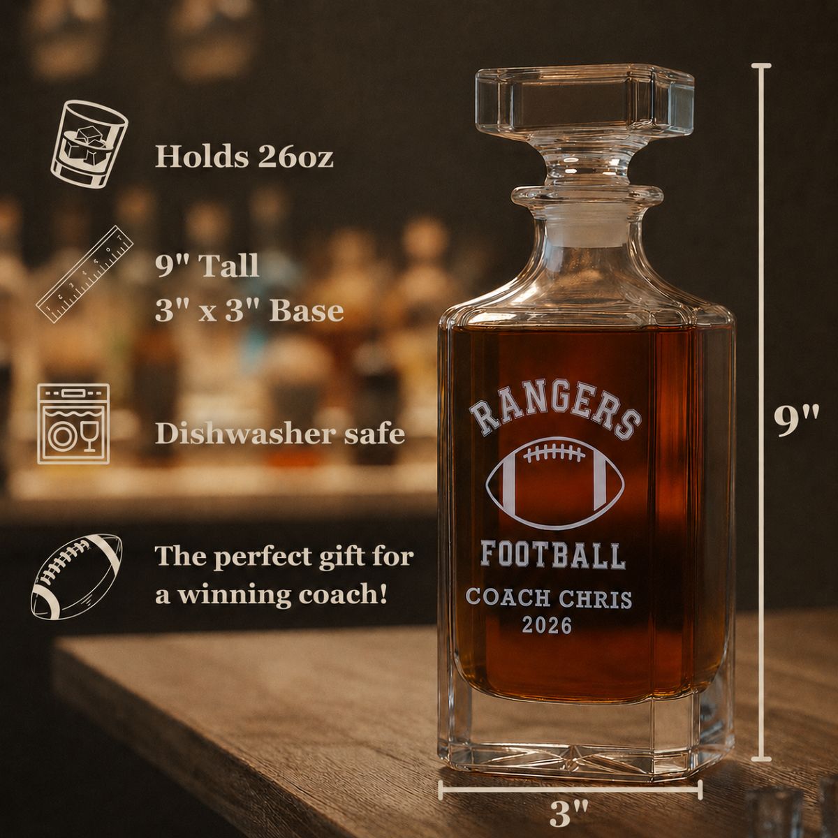 Unique Personalized Football Coach Decanter Customized Football Gifts for Men by Groovy Guy