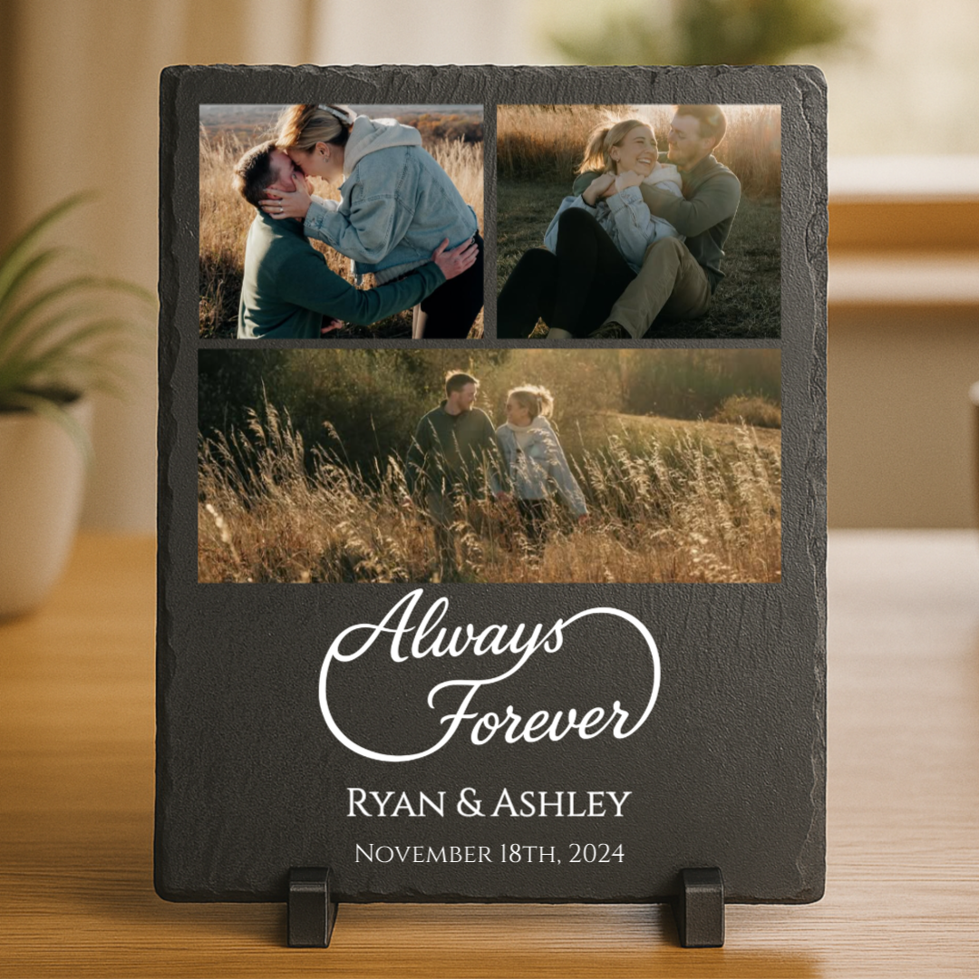 Personalized Slate Anniversary Photo Plaque for Him with Infinity Symbol