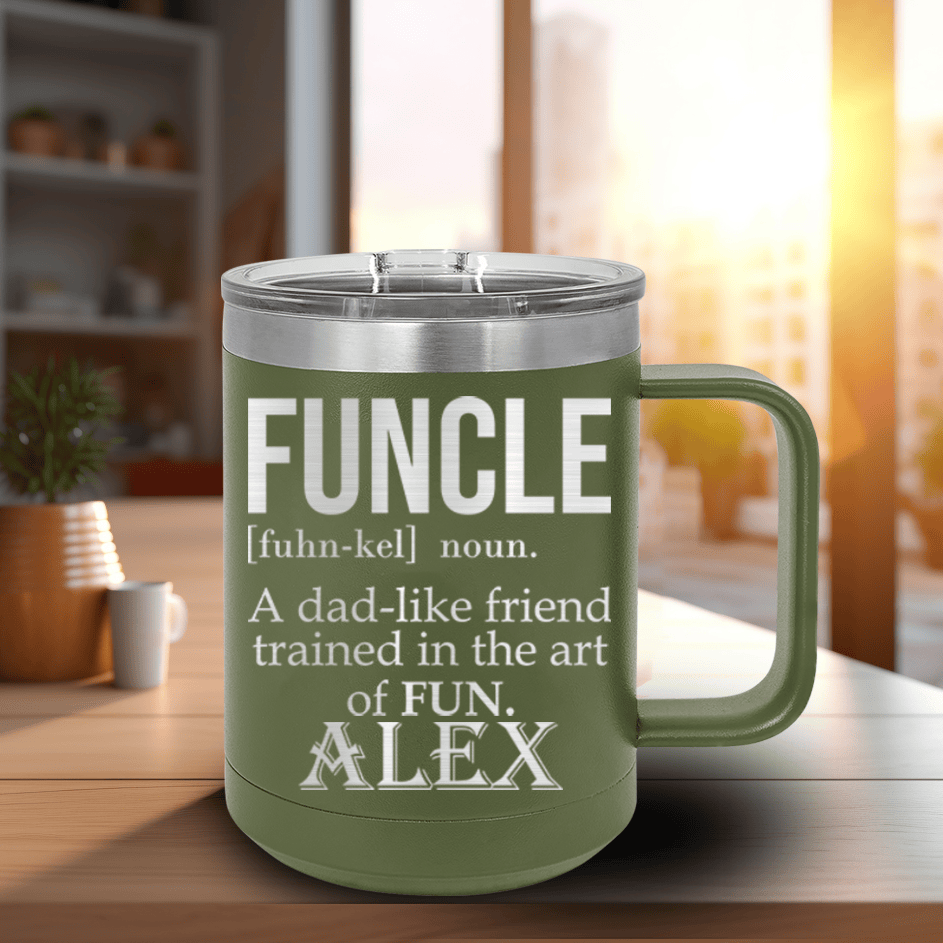 Military Green Uncle Mug Shaped Tumbler With Funcle Uncle Design