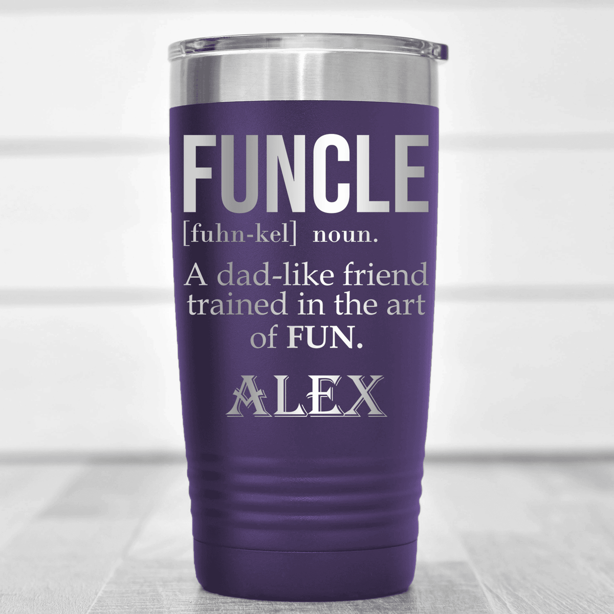 Purple Uncle Tumbler With Funcle Uncle Design