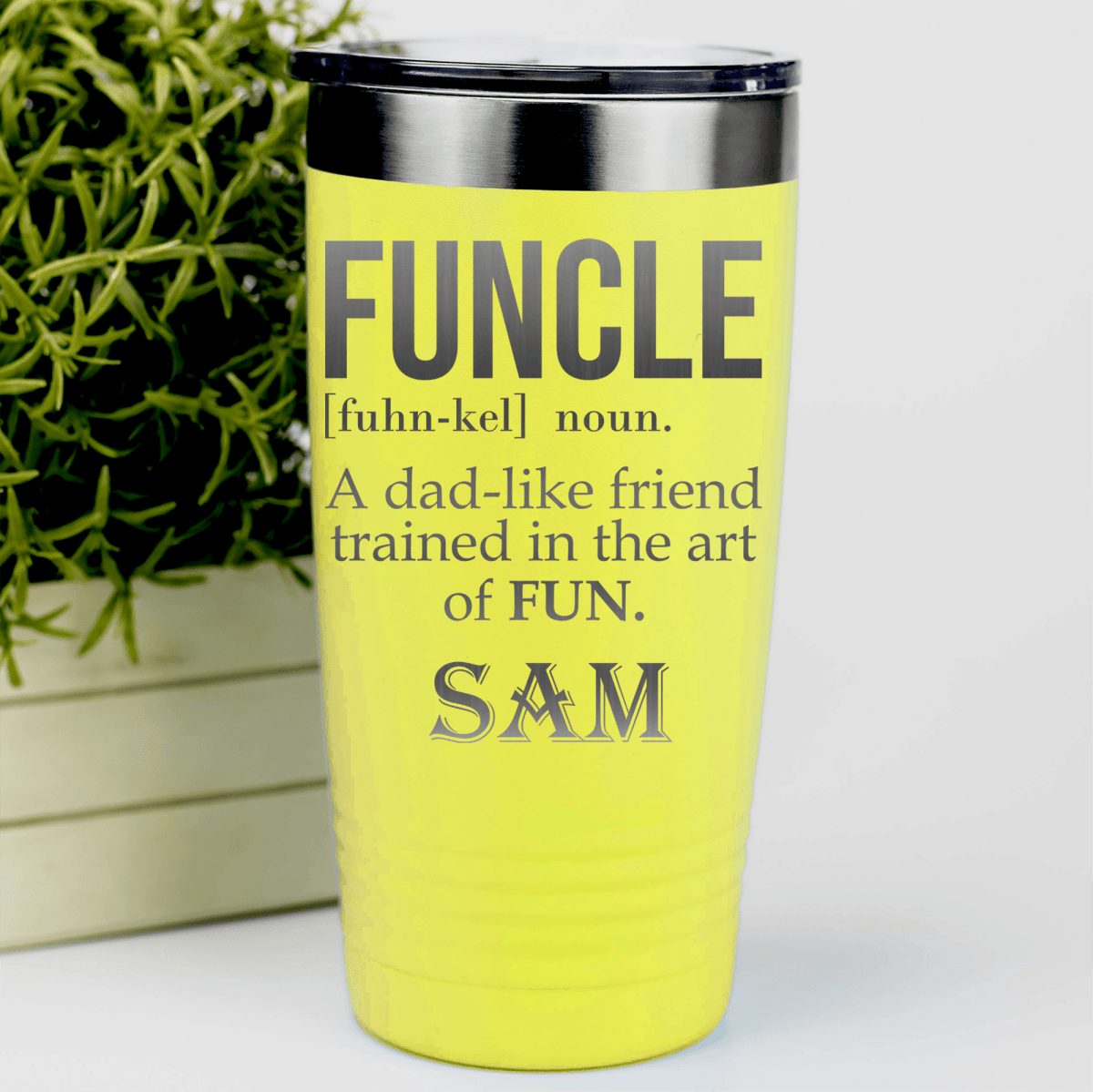Yellow Uncle Tumbler With Funcle Uncle Design