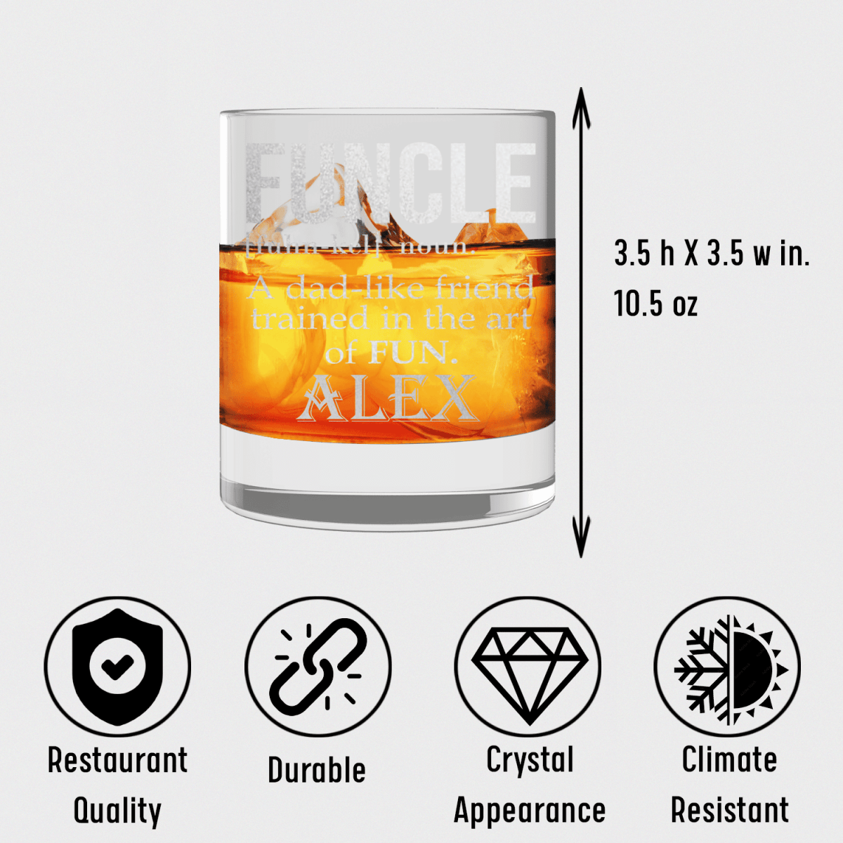 Unique Personalized Funcle Uncle Whiskey Glass Customized Uncle Pint Glasses Gifts for Men by Groovy Guy