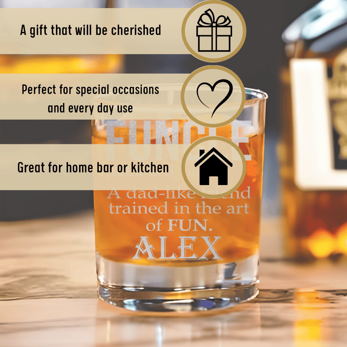 Unique Personalized Funcle Uncle Whiskey Glass Customized Uncle Pint Glasses Gifts for Men by Groovy Guy