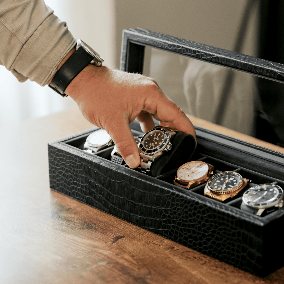 Unique Personalized Faux Crocodile Watch Box - 6 Slot Customized watch box Gifts for Men by Groovy Guy