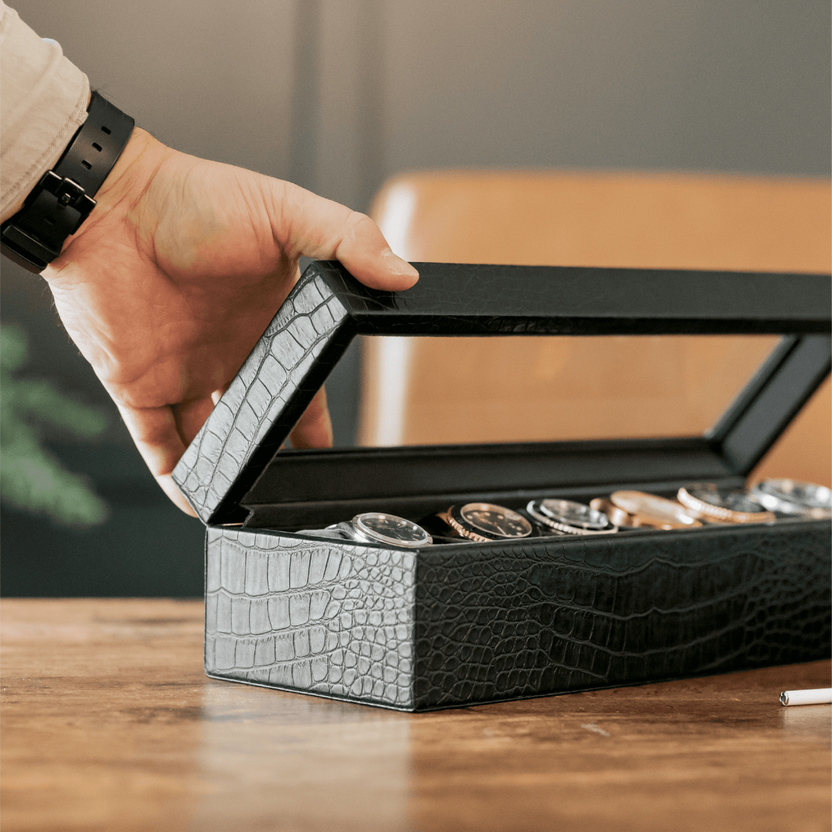 Unique Personalized Faux Crocodile Watch Box - 6 Slot Customized watch box Gifts for Men by Groovy Guy